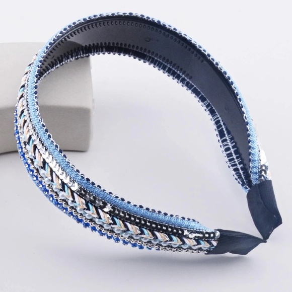 Boho Faux Pearl Sequin Braided Headband - Picture 5 of 7